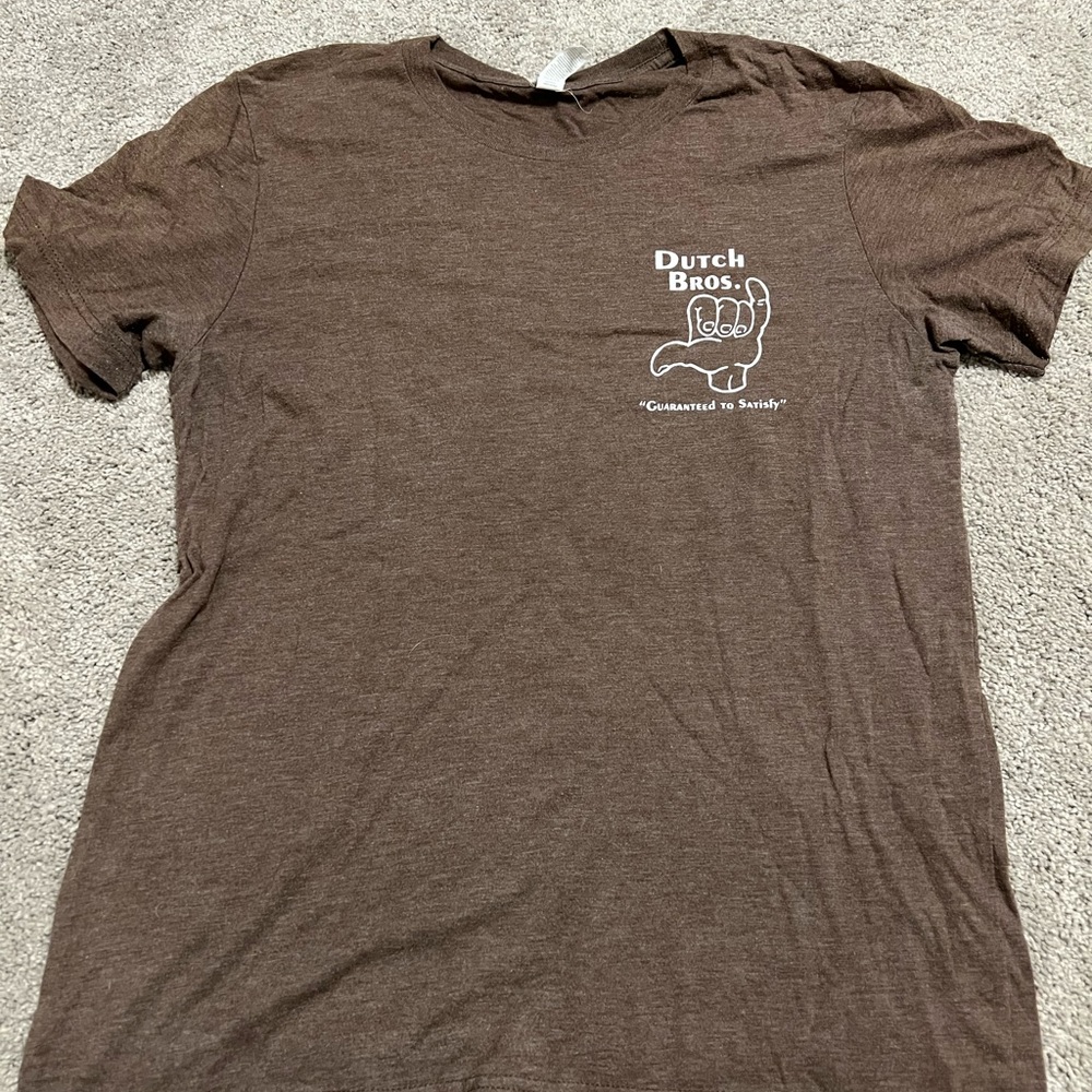 Dutch Bros. Brothers Coffee Brown Guaranteed To Satisfy Shirt Size Medium